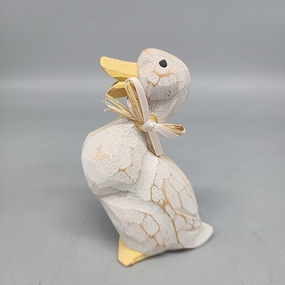 Figurine Duck Vintage Wood White Bird Handmade Decor Animal Art Small 4.5" - Picture 1 of 5